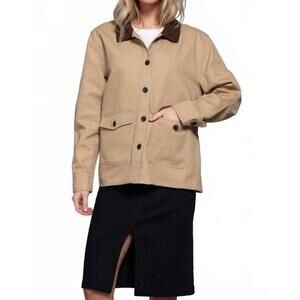 NEW ACTIVE BASIC corduroy collar twill work jacket in khaki